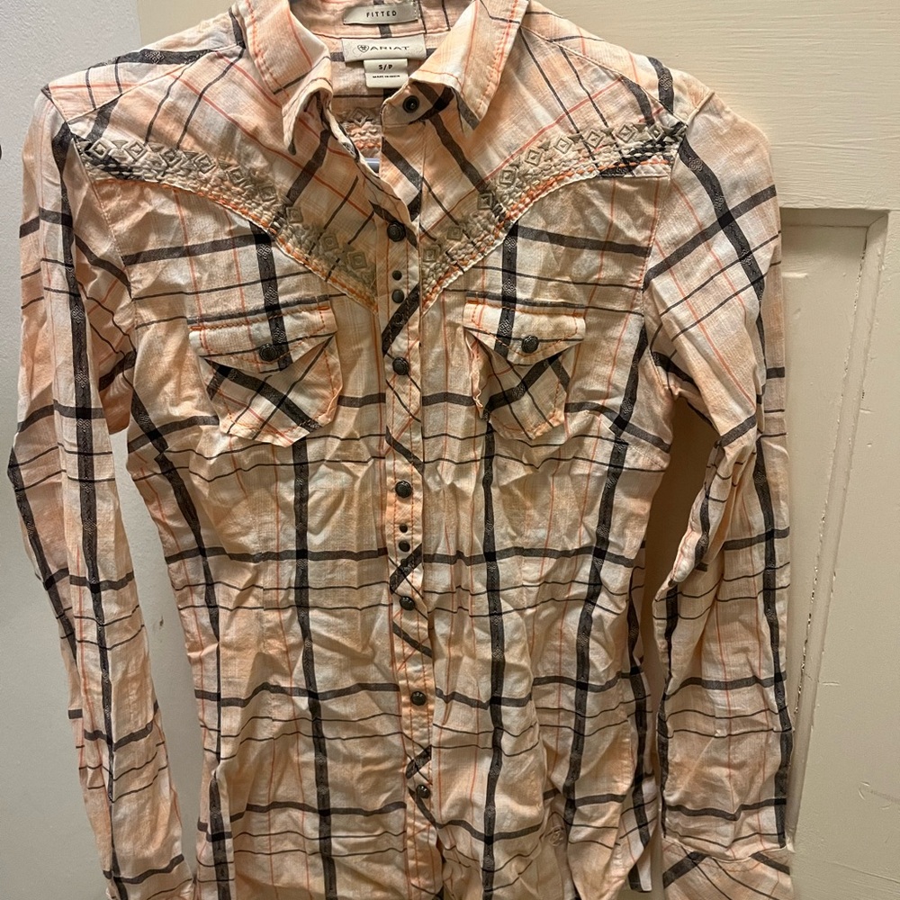 Ariat Peach/Orange Plaid Snap-Up Shirt